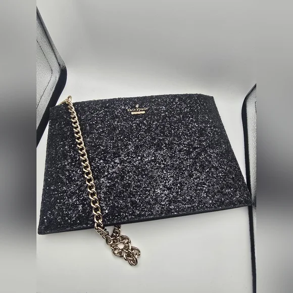 Kate Spade ♠️ Black W/ Silver Hardware Glitter Minaudière Crossbody (EUC)🩶♠️🩶 - Picture 7 of 9